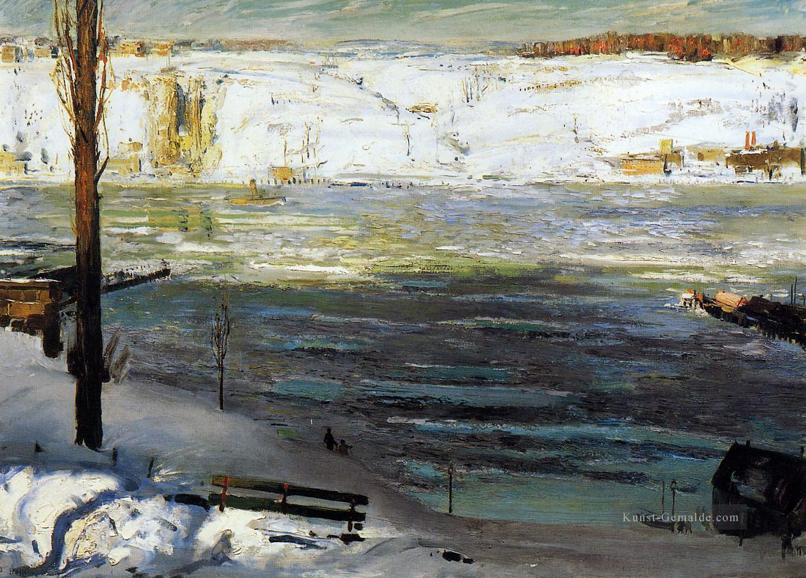 Eisgang George Wesley Bellows 1910 Realist Landschaft George Wesley Bellows Ölgemälde